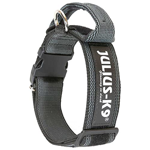 JULIUS K-9 200HA-K-2015 Color & Gray series-K9-Halsband mit Haltegriff, Sicherheitsverschluss und Logo und Sicherheitsverschluss, 50 mm*49-70 cm, verstellbar, schwarz-grau, 50 mm (49-70 cm)