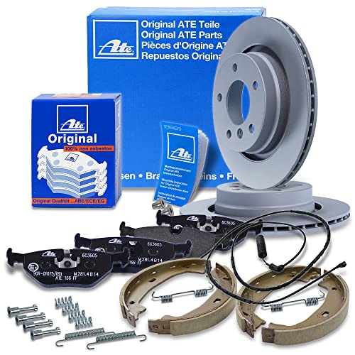 ATE Bremsenset Hinterachse inkl. Bremsscheiben hinten Ø 294 mm belüftet beschichtet Hinterachse und Bremsbeläge hinten Hinterachse + Verschleißkontakt Kompatibel mit BMW 3er (E46)