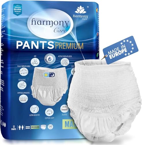 Harmony Care ® Premium Pants MAXI saugstarke Windeln für Erwachsene – diskrete Inkontinenz Pants für Männer und Frauen - extra auslaufsichere Erwachsenen Windel, Gr.M - 8 Stück