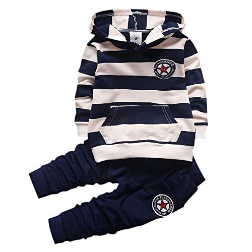 Shiningup Baby-Trainingsanzug-Jungen-Kleidungs-gesetztes Outfit-langes mit Kapuze gestreiftes T-Shirt und Hosen für 0-4 Jahre kleine Kinder