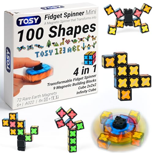 TOSY Magnet Fidget Spinner Mini – 8 Bausteine, 3-in-1: verwandelbarer Fidget-Spinner, Infinity-Würfel, 2x2 Puzzlewürfel, Ostergeschenk für Kinder/Erwachsene, STEM-Sensorik Anti-Stress Spielzeug