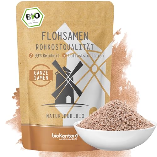 bioKontor – Bio Flohsamen ganz 1000g – indische Flohsamen 99% Reinheit – Psyllium Samen ballaststoffreich – Rohkostqualität für Smoothies, Backen & Rezepte – naturbelassen – deutsche Handabfüllung