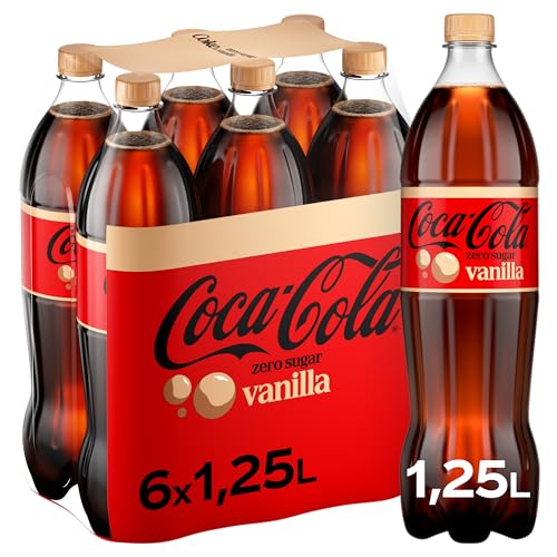 Coca-Cola zero sugar Vanilla Cola – zuckerfreies, kalorienfreies, koffeinhaltiges Erfrischungsgetränk mit Vanille-Geschmack – 6x 1,25L Einweg PET Flaschen – Vorratspack
