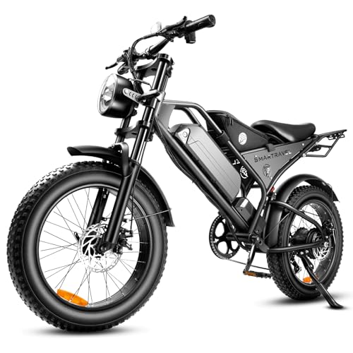 SMARTRAVEL E Bike für Erwachsene, 20×4.0 Fatbike City-Elektrofahrrad mit 48V 18.2Ah Akku, Vollfederung, 250W Motor, Pedelec mit 7-Gang, IP54 wasserdicht, Reichweite bis 70km, für Herren & Damen