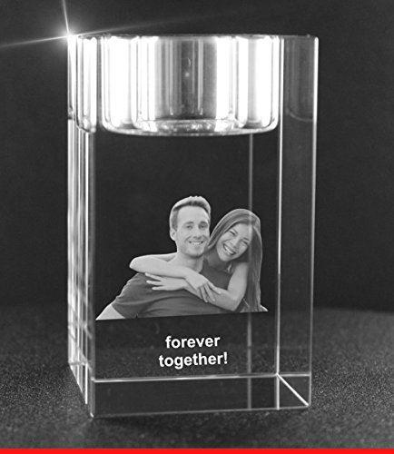 VIP-LASER 2D Gravur Glas Kristall Teelichthalter Teelicht Halter mit dem Foto Deines Freundes, deiner Freundin oder Deinen Freunden graviert. Dein Wunschfoto für die Ewigkeit Mitten in Glas!