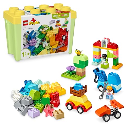 LEGO DUPLO Steinebox Autos und LKWs – Lernspielzeug für Jungen & Mädchen ab 1 Jahr – Spielzeug für Kleinkinder mit 1-2-3 Steinen, 2 Figuren und 3 Fahrzeugen zum Spielen und Bauen – Geschenk – 10439