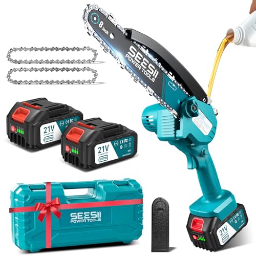 SEESII Akku Kettensäge 8 Zoll mit Akku 2x4000mAh und Ölsystem