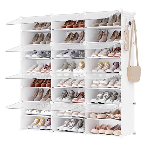 SONGMICS Schuhregal mit 12 Fächern, schmal, Schuhschrank mit Türen