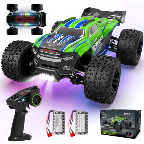 RC Auto, 1:18 Schnell Monstertruck Ferngesteuert, 7 Farbiges Licht Ferngesteuertes Auto ab 8 Jahre, 32+km/h 2,4 GHz Offroad Wasserdicht RC Buggy 4WD RTR Geländegängig Spielzeug
