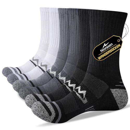 Niorasen Wandersocken Herren, 3 Paar Atmungsaktiv Gepolsterte Sportsocken Baumwolle, Anti Blase Funktionssocken Arbeitssocken, Dicke Outdoor Socken für Trekking, Tennis, Laufen, Mehrfarbig 43-46