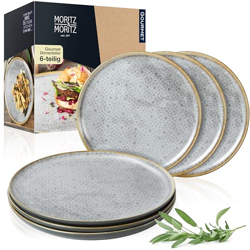 Moritz & Moritz TERRA 6-tlg Dinner Teller Set - Ø 27 cm - Mediterrane Teller in dezentem Grau aus hochwertigem Porzellan - Moderne Speiseteller für den Alltag und besondere Anlässe