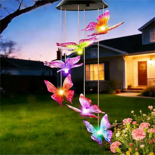 Geburtstagsgeschenk für Frauen,Schmetterling Solarlampen für Außen Garten Balkon Deko Wetterfest, Solar Windspiele für Draußen Hängend, Terassendeko Solarleuchten Geschenke für Frauen Mama Oma