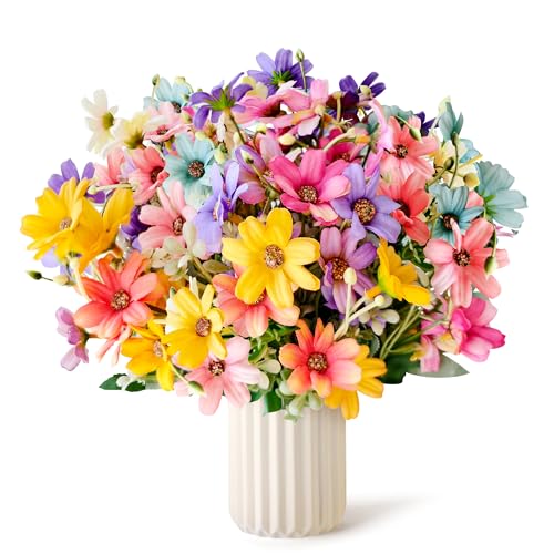 6 Bündel Kunstblumen wie Echt Künstliche Blumen Blumenstrauß UV-beständige Seidenblumen Fake Blumen Balkonpflanzen Artificial Flowers für Zimmer Tisch Balkon Garten Draußen (Wildblume) (5 Farben)