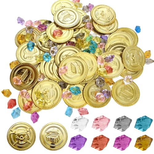 wutdgeg 160 Stück Piraten goldmünzen, goldmünzen,Piraten münzen,Edelsteine für Kinder | Für Schatzsuchen, Party-Tüten, Souvenirs, Schatzkisten, Piratenspielzeug und Geburtstagsfeiern
