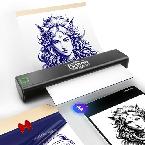 vretti Tattoo Drucker, Tattoo Stencil Drucker mit A4 Transferpapier, Transfer Maschine Professionelle Thermodrucker Kompatibel mit iOS, Android, Laptop für Büro