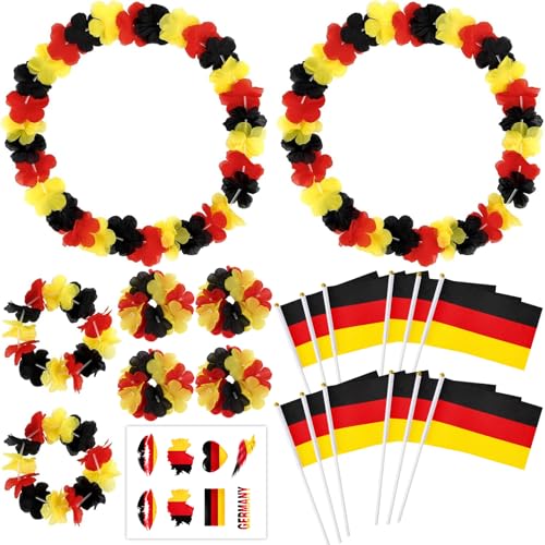 Deutschland Fanartikel, Fußball WM 2026, 21 Stück WM Fanartikel Deutschland Set mit 8 Girlanden, 12 Flagge und 1 Aufkleber, World Cup 2026 Deko für Stadionbesuche und Nationalmannschaft Unterstützung