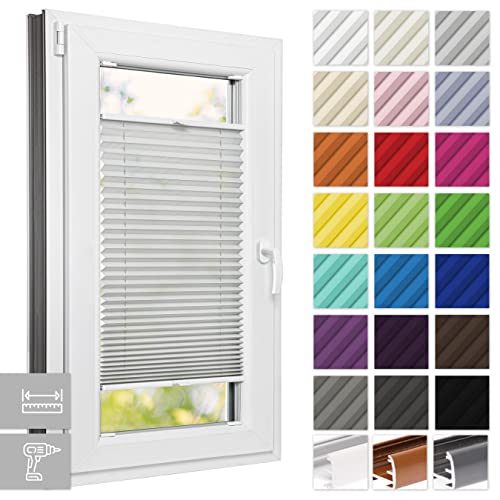 Estika Plissee nach Maß, Plissee mit Bohren, 23 Farben, 6 Profilfarben, Breite 30-129 cm, Höhe 50-149 cm, Jalousien innen, Faltrollos, Sicht- und Sonnenschutz, Plisseerollo für Fenster