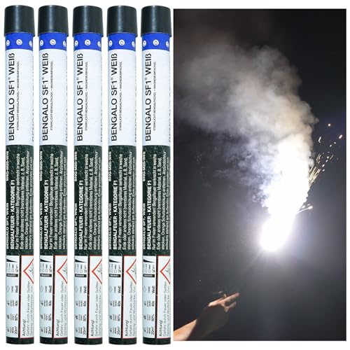 Bengalos SF1 im 5er Pack in Rot Blau Gelb Grün Lila Weiß von Pyroweb I Feuerwerk Pyrotechnik der Kategorie F1 (Weiß)