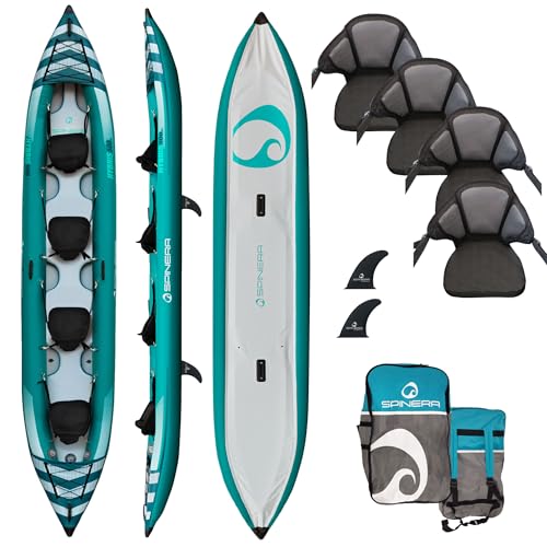 Spinera Hybris Kajak | für 1/2/3 oder 4 Personen | voll aufblasbar | Robustes SpinTex Material & Drop Stitch Boden | stabil & leicht | perfektes Allround & Freizeit Kayak (Hybris 510 (4 Person))