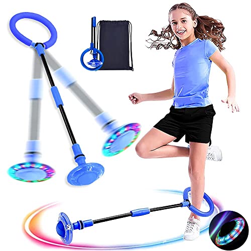 MEISHANG Swing Wheel mit Lichtrad,Kinder Blinkender Springring,Kinder Blinkender Springring Fußkreisel,Springender Ball Blinkender,Faltbarer Flash Jumping Ball,Blinkender Sprungball (Blau)