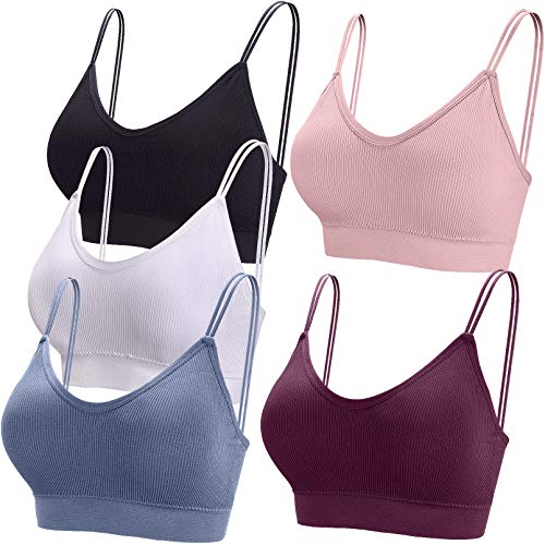 BQTQ 5 Stücke Bralette Damen V Hals Cami Top BH Bralettes Schlafen BH für Frauen Mädchen, L(Hellrosa, Weiß, Schwarz, Stahlblau, Lila)