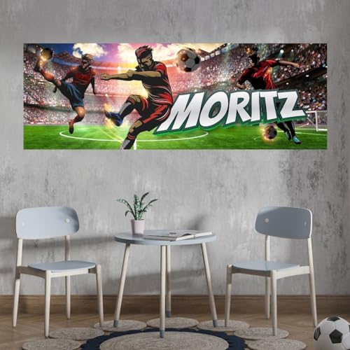 tjapalo® vz96 Kinderbilder Fussball Bild Fußballer Wandbild Fußball Poster mit Namen personalisiert Kinderzimmer Bilder jungs Fußballstadion bilder kinderzimmer jungen Name, Größen Name: B160xH58cm