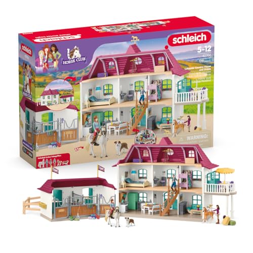 SCHLEICH Horse Club | Lakeside Pferdehof 42706 | Set mit Wohnhaus, Pferdestall, 2 Pferden, Hund, Familie Kramer Pferde Zubehör | Geschenk für Kinder | Spielzeug ab 5 Jahren | 179 Teile