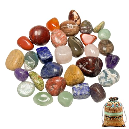 Edelstein Set, 200g Trommelsteine(φ1-3CM), Bunt Trommelsteine Heilsteine Halbedelsteine, Bunter Mix an natürlichen Trommelsteinen, Mit einer Aufbewahrungstasche