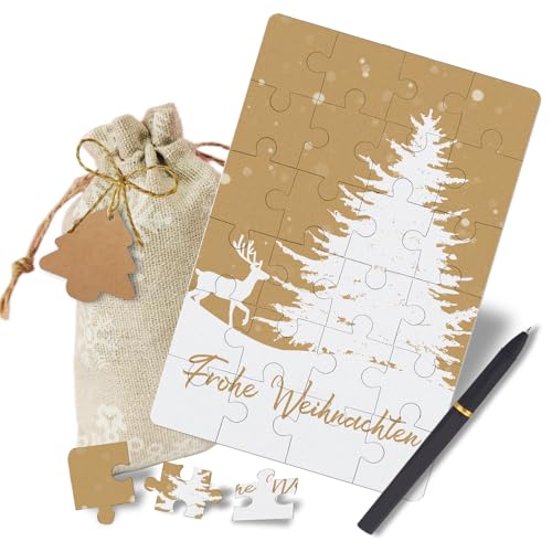 KCatsy Gutschein Puzzle Weihnachten 24-teilig- Gutscheine zum selber ausfüllen - Gutscheinkarte Rätsel Weihnachtskarte mit Rentier Weihnachtsbaum-Motiv- Gutschein Verpackung Weihnachten Geschenke