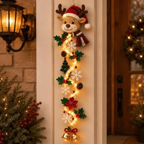 MerryCascade Glowing Christmas Türhänger mit beleuchtetem，A4