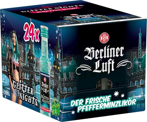 Berliner Luft Glitter Nights | 24 x 0,02L | Kultiger Pfefferminzlikör mit Glitzer | Vegan & glutenfrei | Made in Berlin | 18% Vol.