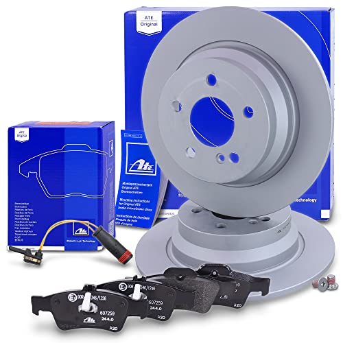 ATE Bremsenset Hinterachse inkl. Bremsscheiben hinten Ø 300 mm voll und Bremsbeläge hinten + Verschleißkontakt Kompatibel mit MERCEDES CLS, E-Klasse