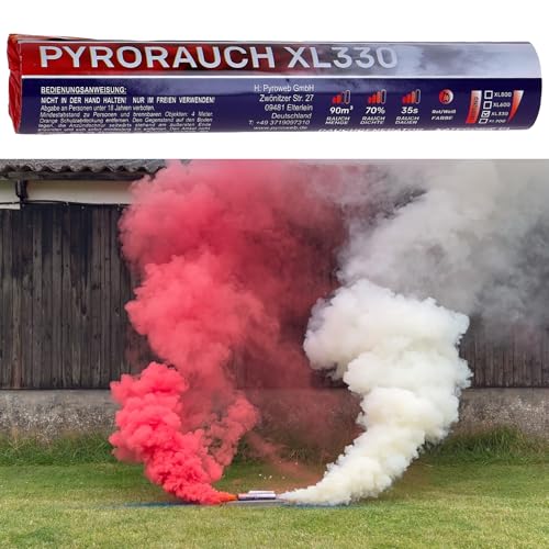 Zweifarbige Rauchfackel XL330 in Rot Weiß Doppelrauch Rauchbombe Smoke
