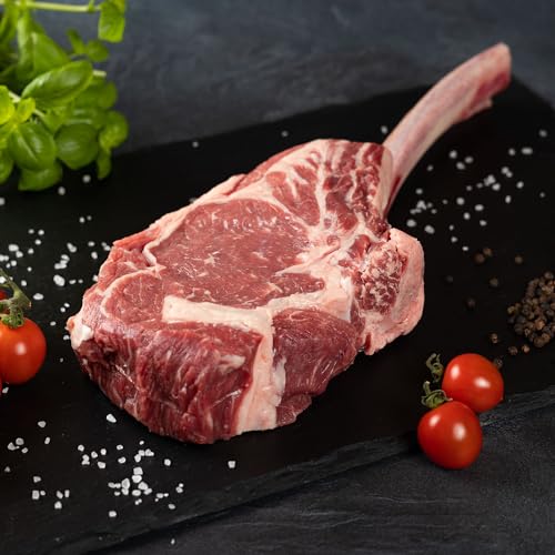 WURSTBARON® Premium Tomahawk Steak, frisches Rib-Eye vom Jungbullen, aromatisches und saftiges Grillfleisch, Premium-Qualität aus Bayern, ca. 800 g