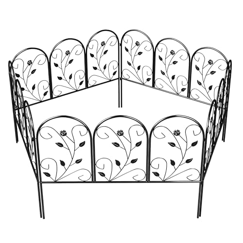 Outsunny Gartenzaun Zaun aus Metall 80 x 60 cm Dekorativer Gitterzaun Set Hundezaun Oberbogen Zaun Landschaftszaun für Garten Blumenbeete Tierbarriere Außenbereich Schwarz