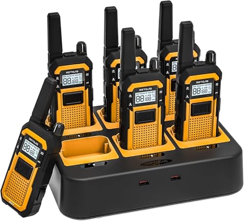 Retevis RB648 Funkgeräte, Robuste Walkie Talkie Wasserdichtes, Staubdicht Sturzsicher, 2000 mAh Handfunkgerät mit 6 Wege Ladegerät, PMR446 Profi Walkie-Talkie für Baustelle, FürIndustrie (6 Stück)