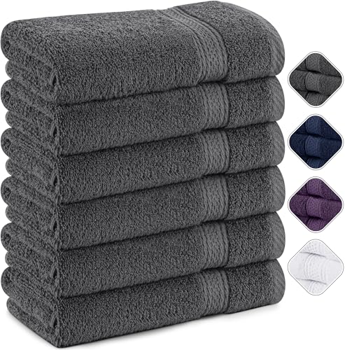 Utopia Towels - 6er Pack Frottee handtücher 50x100 cm mit Aufhängeschlaufe, mittelgroße Handtücher 100% Baumwolle weich und saugfähig Handtücher Set (Grau)