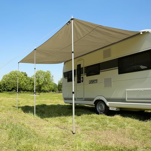 your GEAR Caravan Tarp TC Wohnwagen Sonnendach – wasserdichtes Baumwoll-Sonnensegel mit UV 50+, Alu-Teleskopstangen, in 5 Größen (Beige/Sand, 300 x 240 cm)