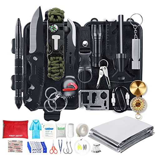 LC-dolida Survival Kit 54 in 1, Erste Hilfe Set Auto Outdoor Zuhause, Notfall Ausrüstung Stromausfall First Aid Kit Survival Set Ãœberlebensausrüstung für Camping/Bushcraft/Wandern/Emergency/Abente