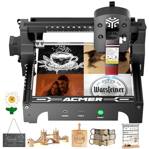 ACMER S1 6W Laser graviermaschine Anfänger, Tragbarer Laserschneider & Gravurgerät für DIY Holz, Metall, Acryl, Leder,130x130mm Gravurbereich, Laserklasse 4,Ideal für Kleinunternehmen