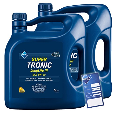 2x 5 L = 10 Liter ARAL SuperTronic Longlife III 3 5W-30 Motoröl inkl. Ölwechselanhänger