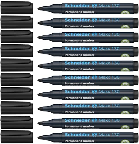 Schneider Maxx 130 Permanent-Marker mit Rundspitze (Strichstärke: 1-3 mm, nachfüllbar) 10er Packung schwarz