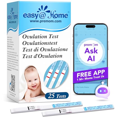 Easy@Home Kinderwunsch 25 x Ovulationstest Fruchtbarkeitstests für Eisprung – Unterstützt durch die kostenlose Premom Ovulation APP, 25LH Tests (25LH)