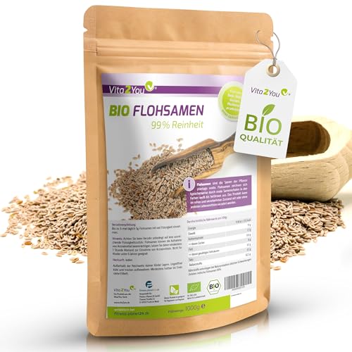 Vita2You BIO Flohsamen 99% Reinheit - 1000g Zippbeutel - Höchste Reinheit - 1kg indische Flohsamen - Premium Qualität