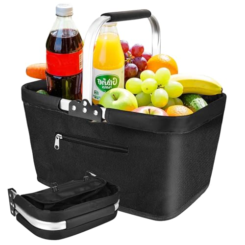 Trendecor Einkaufskorb faltbar 25L Familie Einkaufstasche Tragekorb Groß Picknickkorb Klappkorb Reisetasche Praktischer Einkaufen Korb mit Gepolsterten Griffen für Reisen/Picknick/Einkaufen/Geschenk