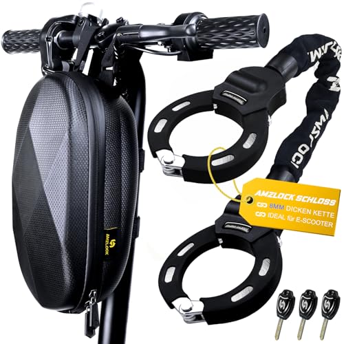 AMZLOCK E Scooter Schloss mit Tasche | 8mm Dicke Kettenschloss | Handschellenschloss für E Scooter | mit 3 Schlüsseln | 1.6kg/75cm Hochsicherheitsschloss