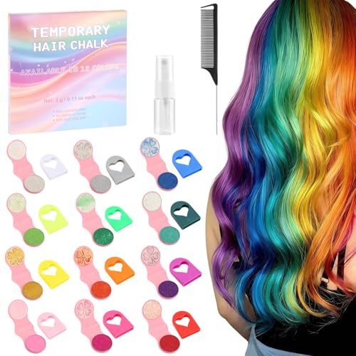 12 Farben Haarkreide für Mädchen Set, DIY Auswaschbar haarfarbe für Kinder mit 10ml Sprühflasche und Kamm, Temporäre Haarfarbe Teenager-Mädchen für Hochzeiten Make-Up Geburtstagsparty