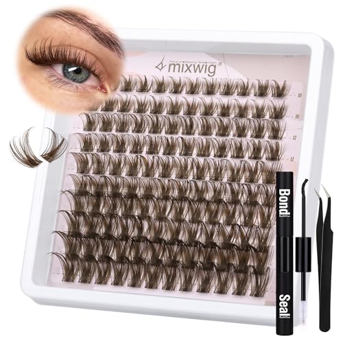 Brown Wispy Fish Tail Lash Extension Kit with C Curl Individual Clusters and Bond Seal Applicator