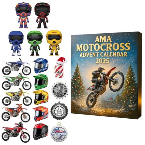 Motocross Adventskalender 2025, 24 Tage Weihnachten Countdown mit Mini Dirt Bikes, Racer Figuren & Gear Charms Ornamenten, 2D Acryl Motorrad Dekor für Weihnachten, Motocross Liebhaber (Blau (1pack))