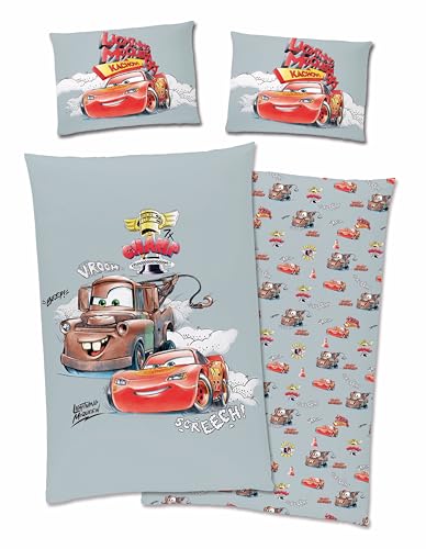 Disney Cars - Auto Bettwäsche 40x60 + 100x135 cm, 100% Baumwolle mit Reißverschluss